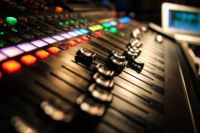 Audio mixing desk in use